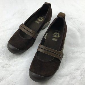 Merrell Ortholite Mary Jane Brown Suede Shoes 7.5